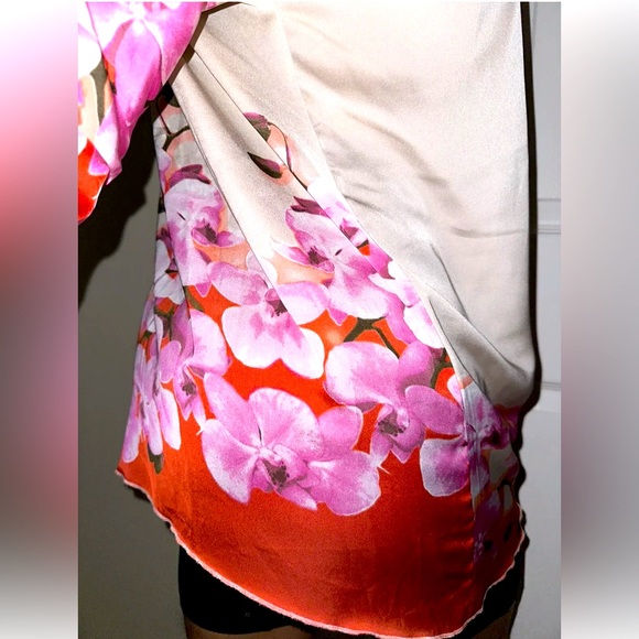 Boston Proper Floral Bloom Print Blouse Rhinestone Embellished Tunic Shirt Top S - Picture 5 of 7